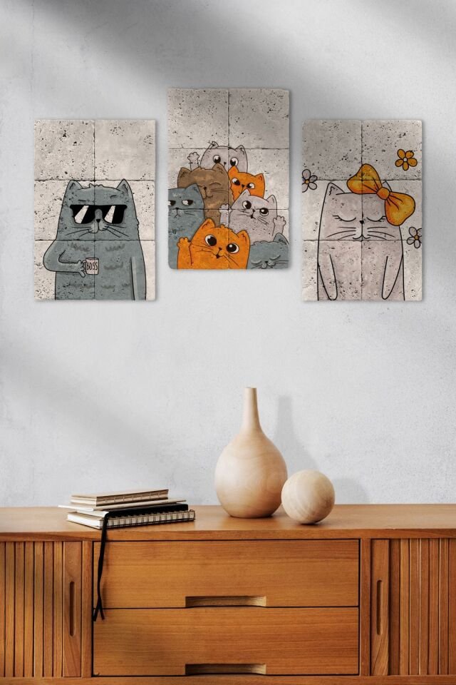 Doğal taş Tablo - Funny Sweet Cats - 011