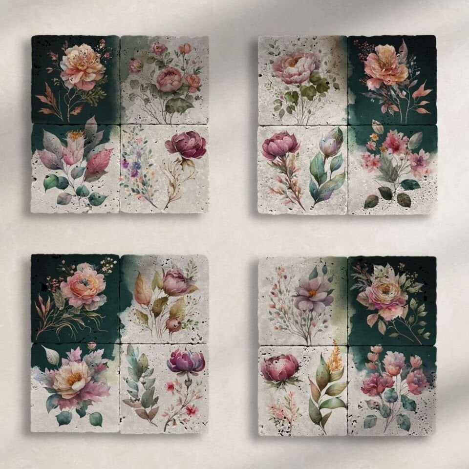 Doğal taş Tablo - Watercolor Flower - 003