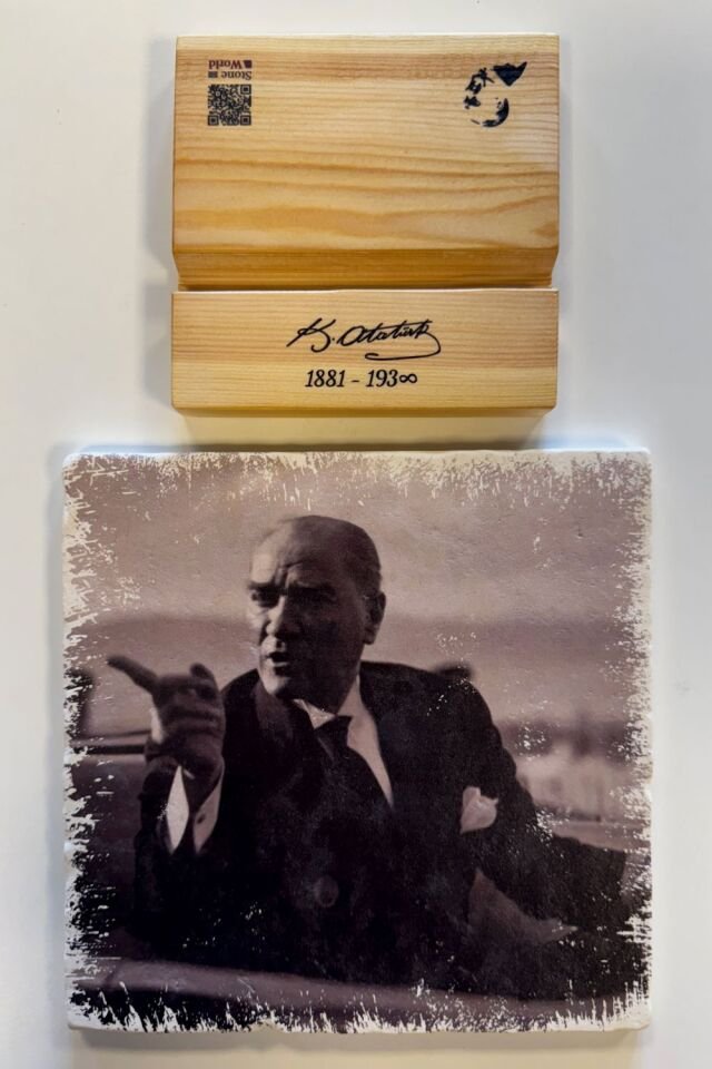 Masif Ahşap Stand & Doğal Taştan Atatürk Portresi - 003