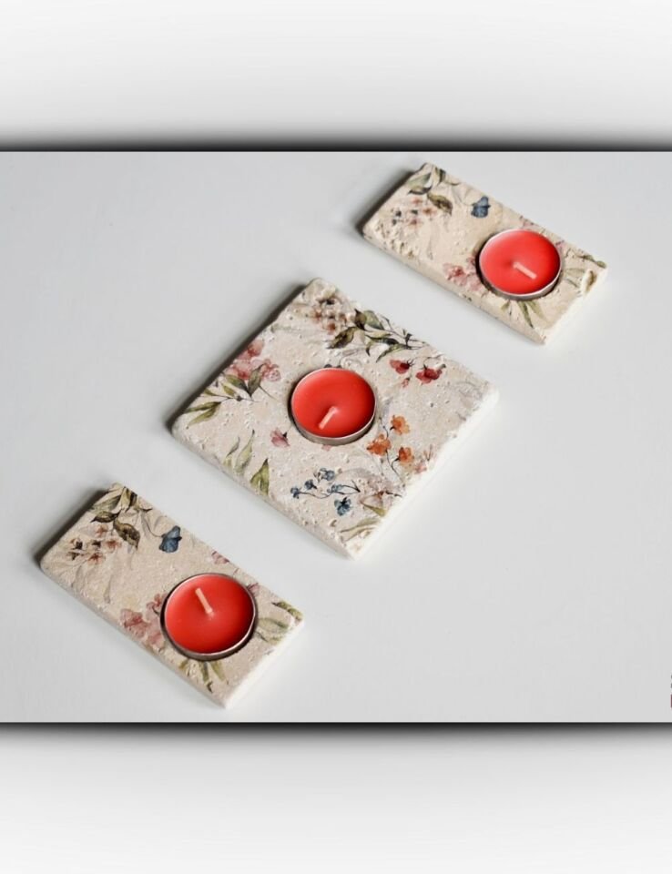 Doğal Taştan Mumluk Takımı - 035