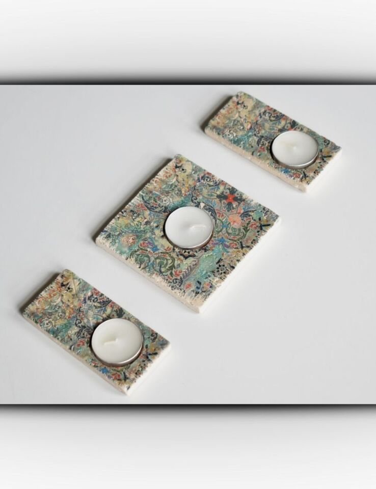 Doğal Taştan Mumluk Takımı - 043