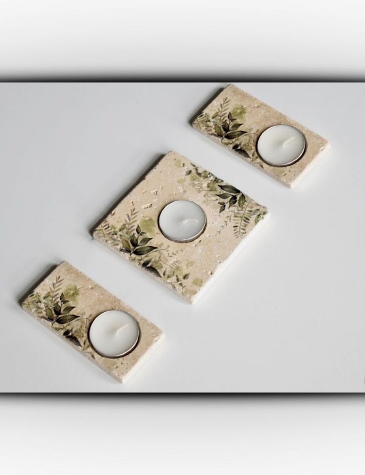 Doğal Taştan Mumluk Takımı - 065