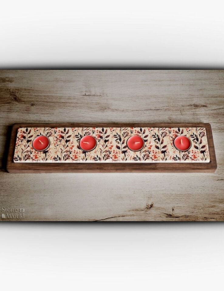 Doğal Taş ve Masif Ahşaptan Mumluk Takımı - 010