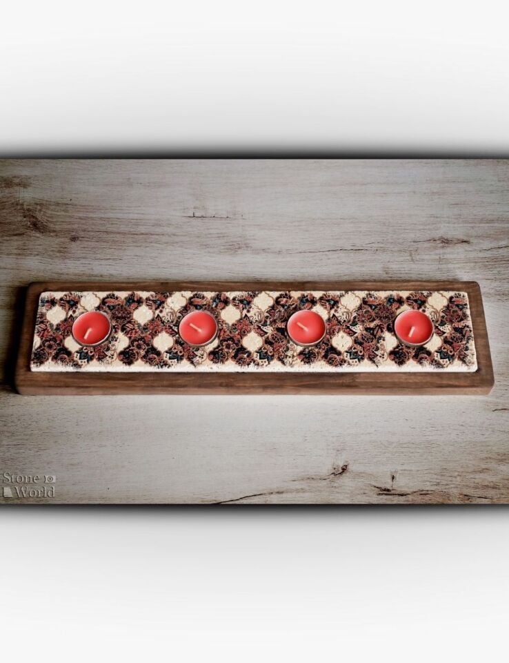 Doğal Taş ve Masif Ahşaptan Mumluk Takımı - 025