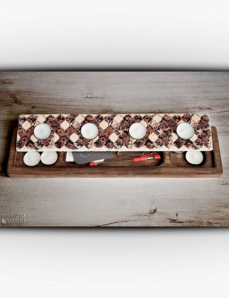 Doğal Taş ve Masif Ahşaptan Mumluk Takımı - 025