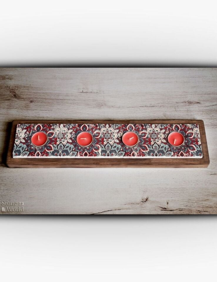 Doğal Taş ve Masif Ahşaptan Mumluk Takımı - 027