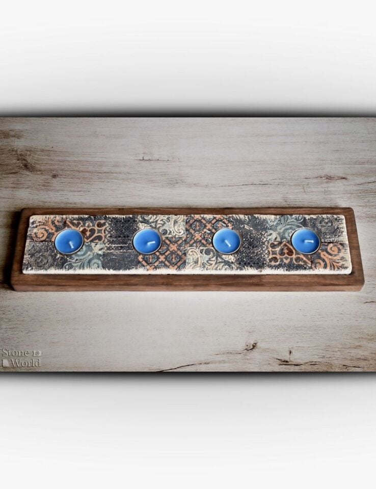 Doğal Taş ve Masif Ahşaptan Mumluk Takımı - 031