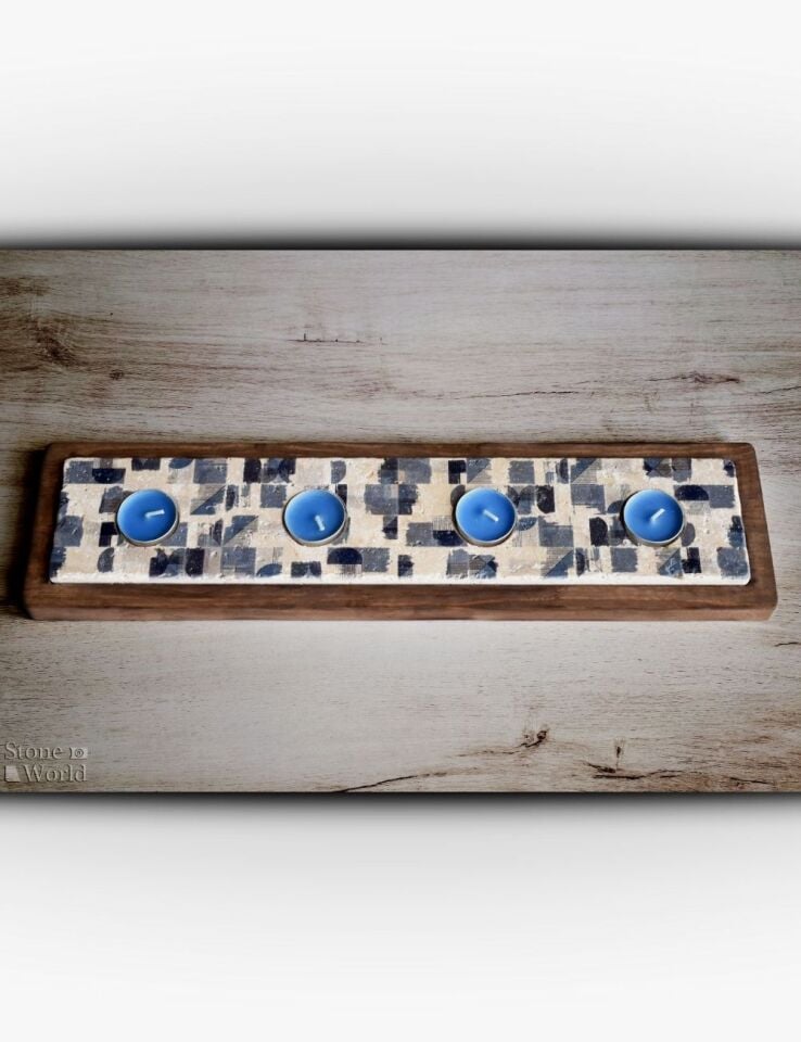 Doğal Taş ve Masif Ahşaptan Mumluk Takımı - 032