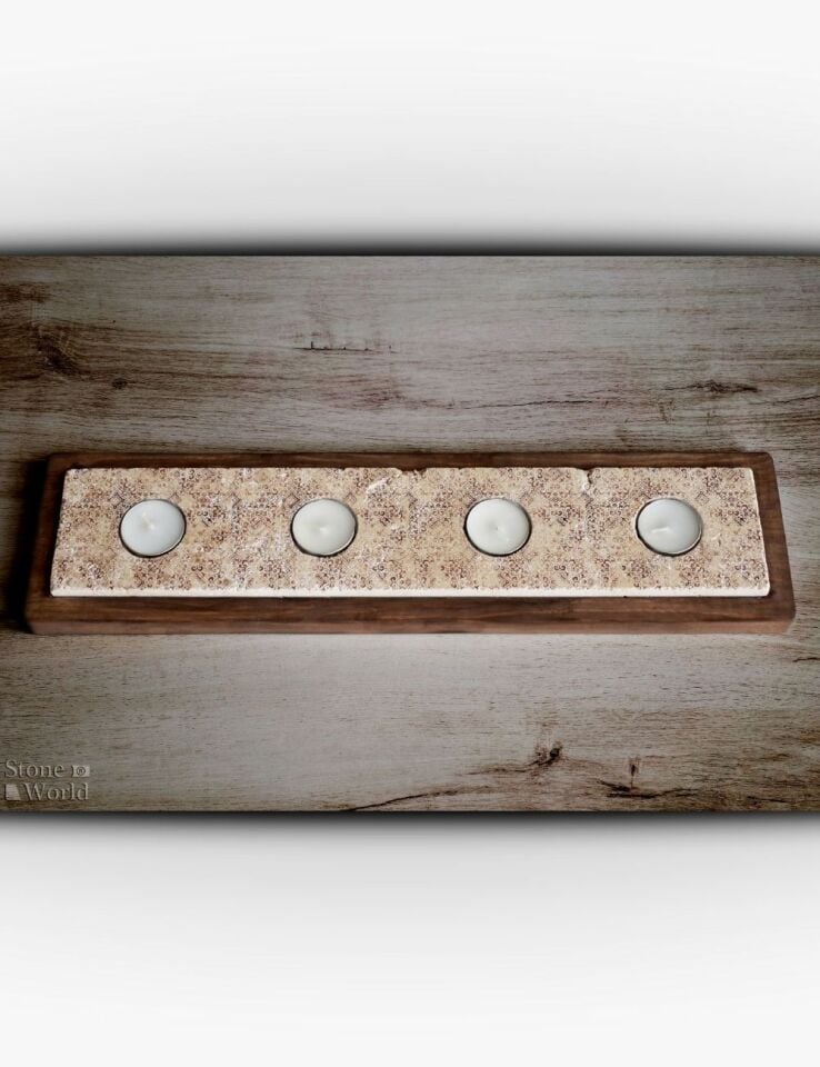 Doğal Taş ve Masif Ahşaptan Mumluk Takımı - 034