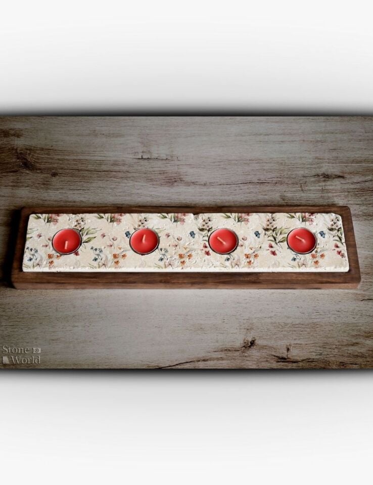 Doğal Taş ve Masif Ahşaptan Mumluk Takımı - 035