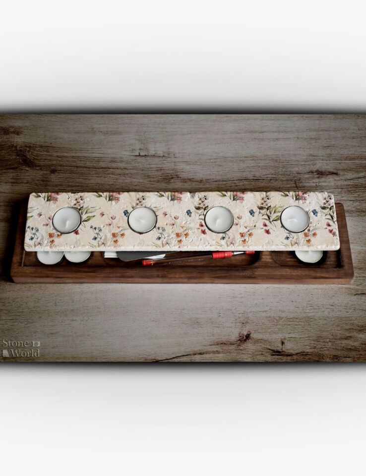 Doğal Taş ve Masif Ahşaptan Mumluk Takımı - 035