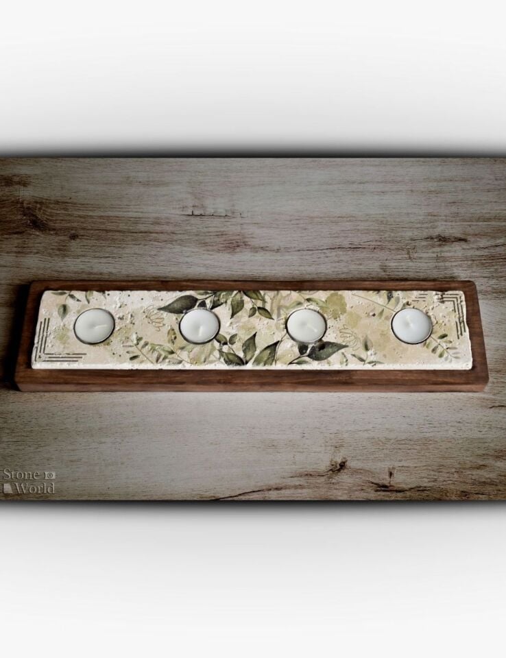 Doğal Taş ve Masif Ahşaptan Mumluk Takımı - 065