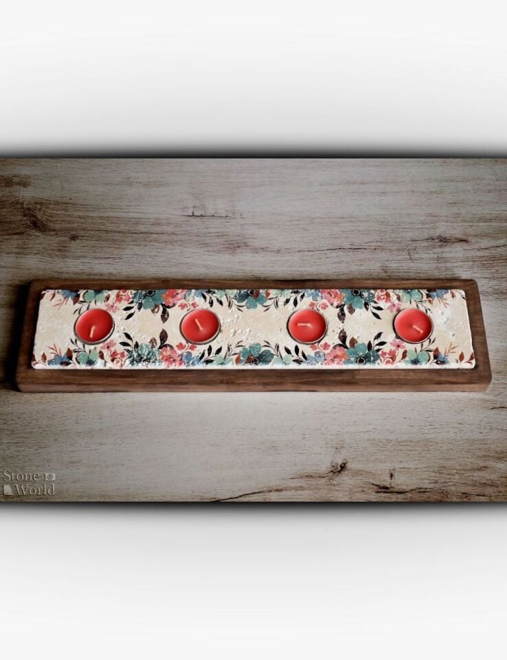 Doğal Taş ve Masif Ahşaptan Mumluk Takımı - 066