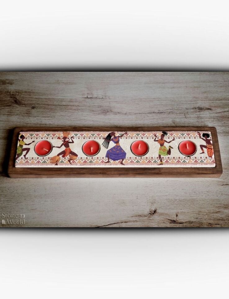 Doğal Taş ve Masif Ahşaptan Mumluk Takımı - 101