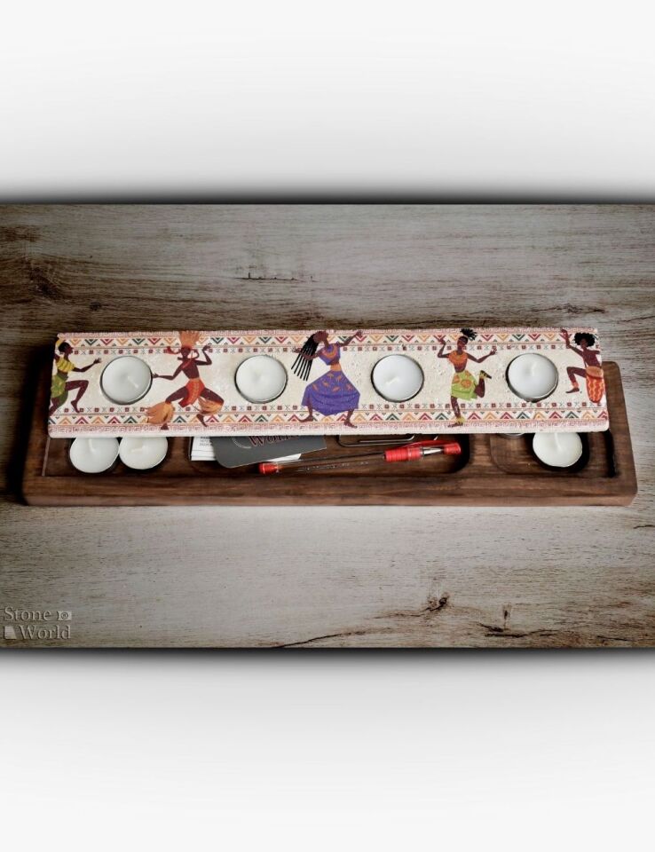 Doğal Taş ve Masif Ahşaptan Mumluk Takımı - 101