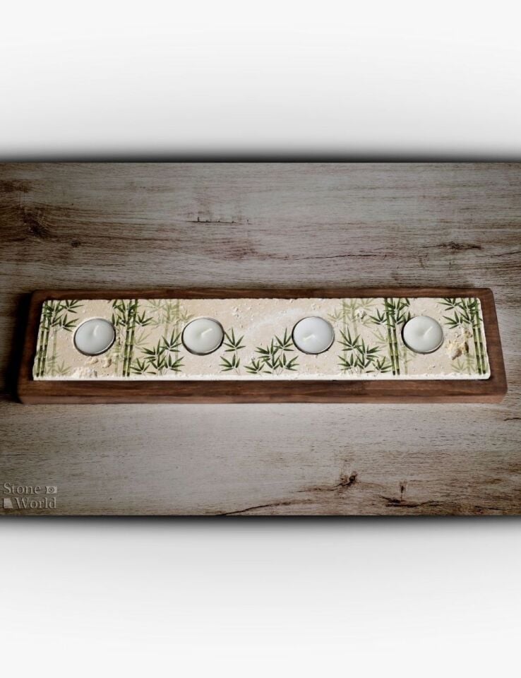 Doğal Taş ve Masif Ahşaptan Mumluk Takımı - 103