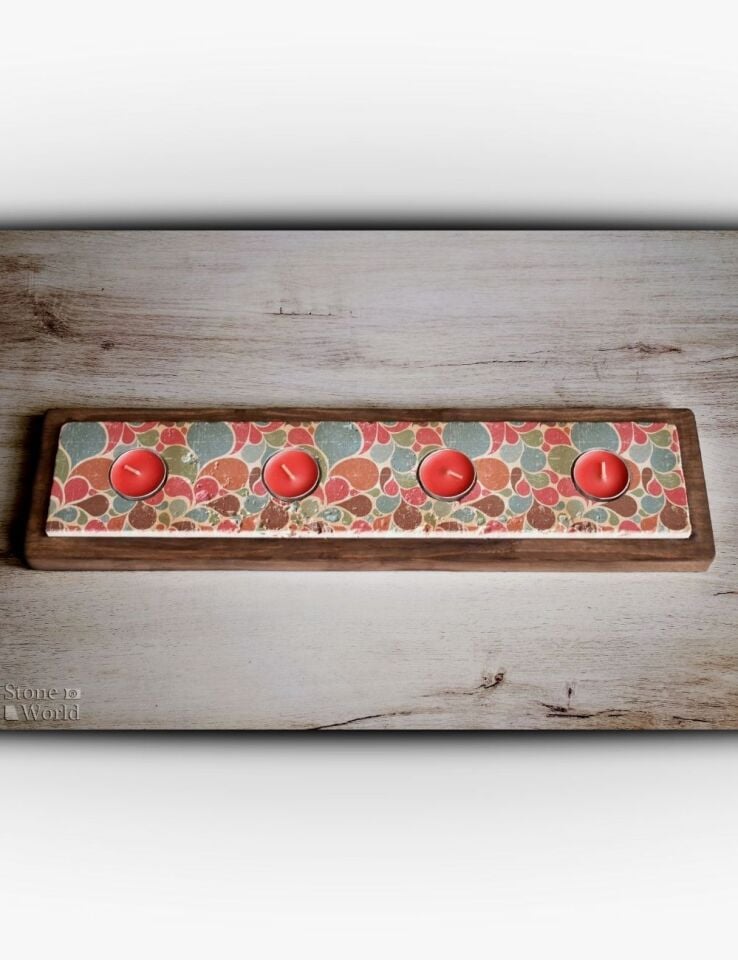 Doğal Taş ve Masif Ahşaptan Mumluk Takımı - 107