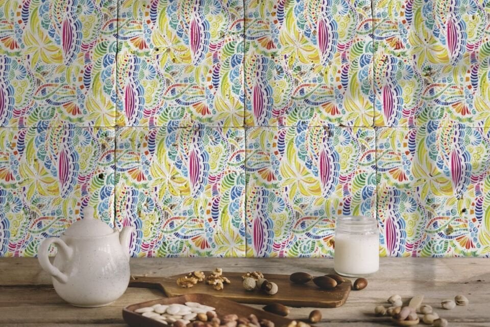 Desenli Doğal Taştan Dekoratif Karo - Ethnic Teması - 004