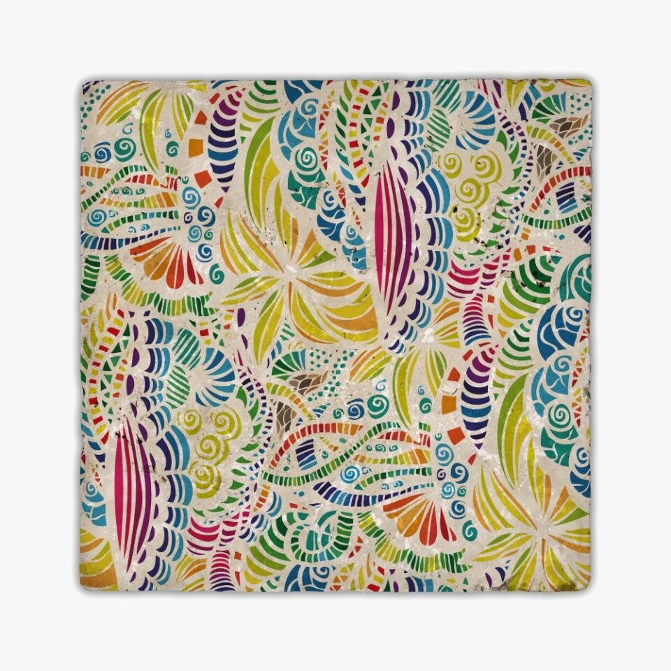 Desenli Doğal Taştan Dekoratif Karo - Ethnic Teması - 004