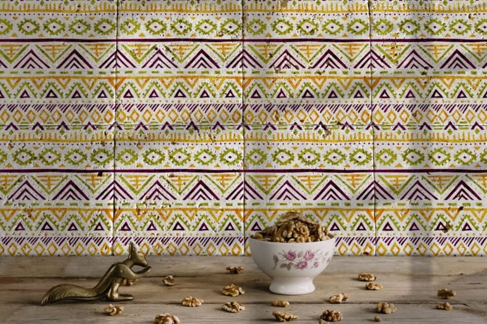 Desenli Doğal Taştan Dekoratif Karo - Ethnic Teması - 008