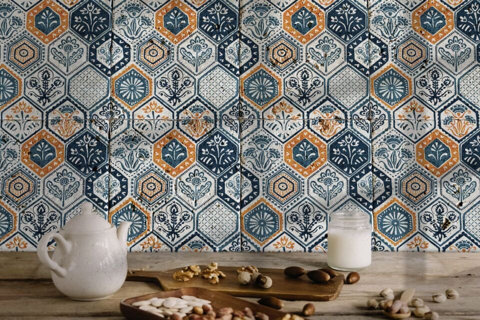 Desenli Doğal Taştan Dekoratif Karo - Ethnic Teması - 009