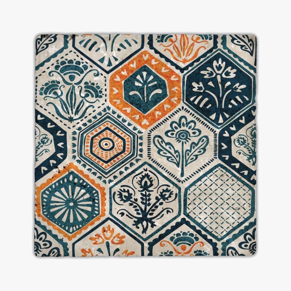 Desenli Doğal Taştan Dekoratif Karo - Ethnic Teması - 009