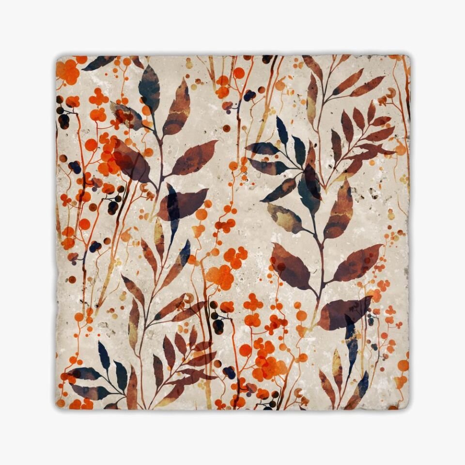 Desenli Doğal Taştan Dekoratif Karo - Flower Teması - 010