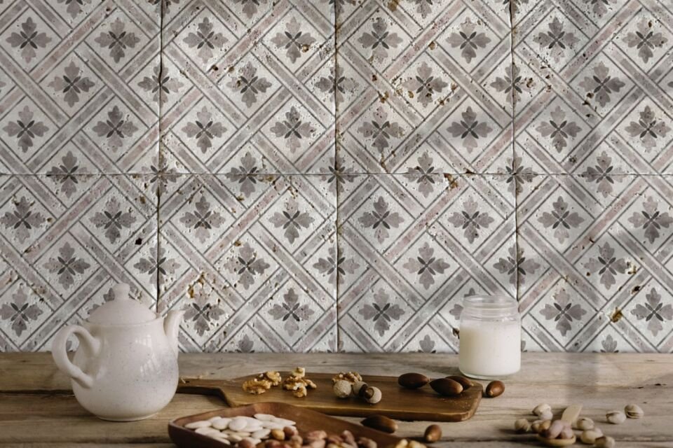 Desenli Doğal Taştan Dekoratif Karo - Vintage Teması - 011