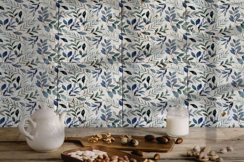 Desenli Doğal Taştan Dekoratif Karo - Flower Teması - 012