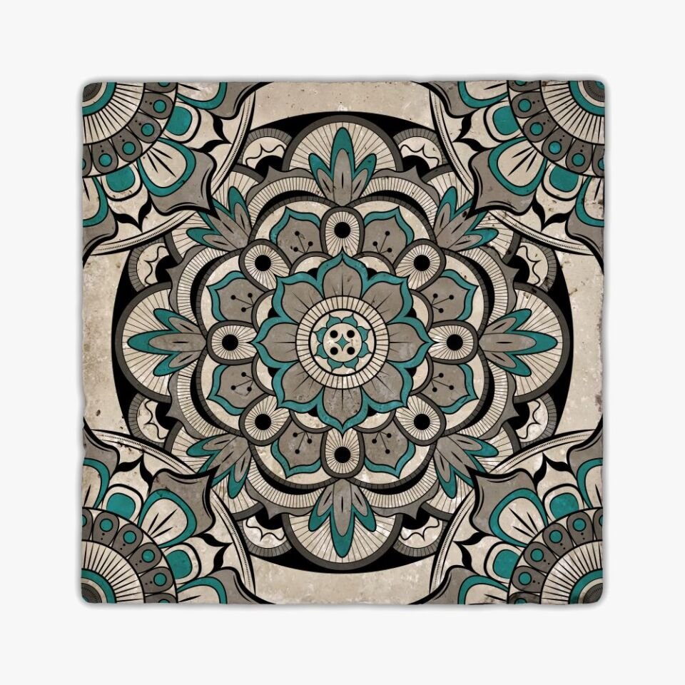 Desenli Doğal Taştan Dekoratif Karo - Mandala Teması - 013