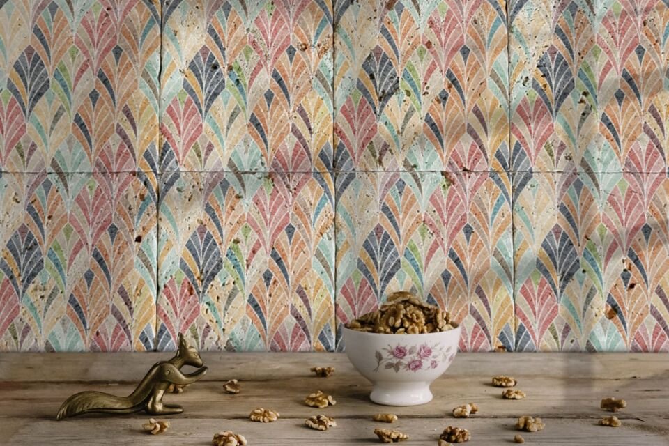 Desenli Doğal Taştan Dekoratif Karo - Ethnic Teması - 014