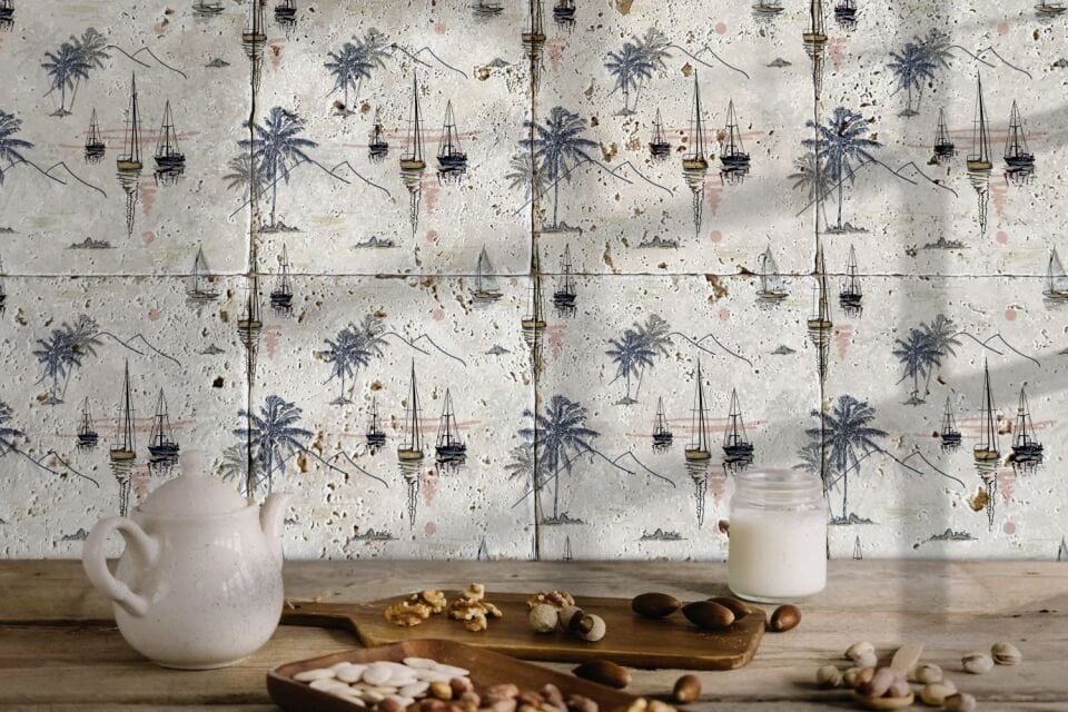 Desenli Doğal Taştan Dekoratif Karo - Nautica Teması - 016