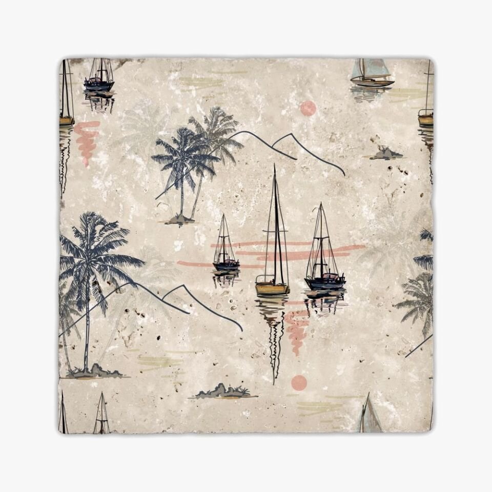 Desenli Doğal Taştan Dekoratif Karo - Nautica Teması - 016