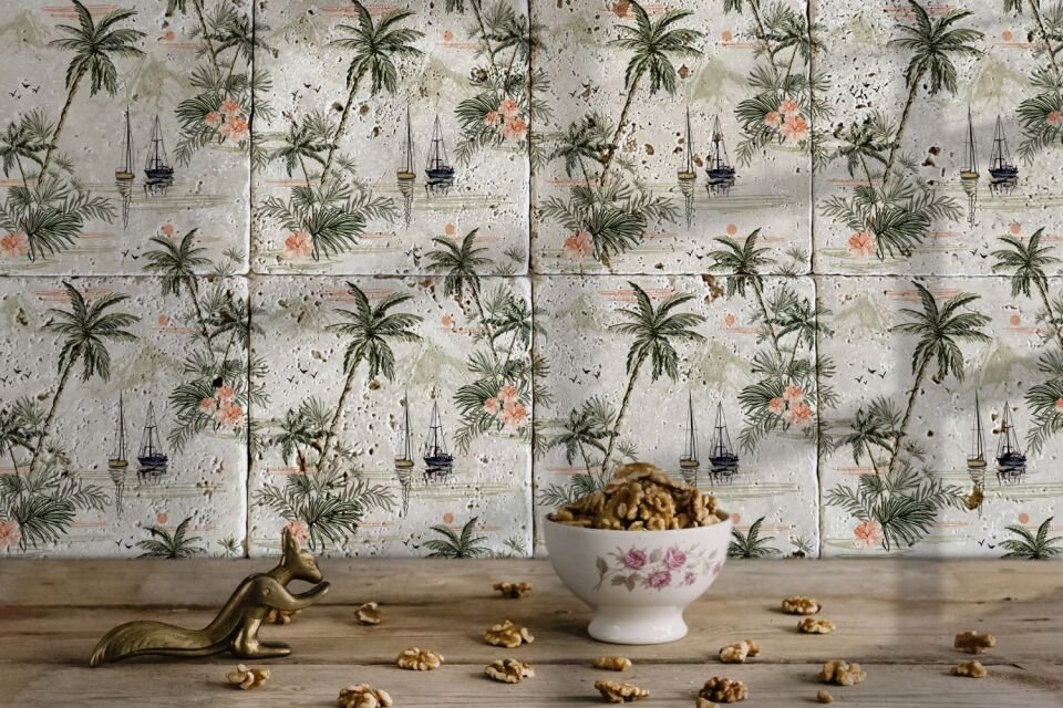 Desenli Doğal Taştan Dekoratif Karo - Nautica Teması - 018