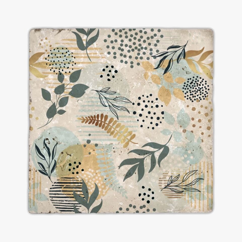 Desenli Doğal Taştan Dekoratif Karo - Flower Teması - 019