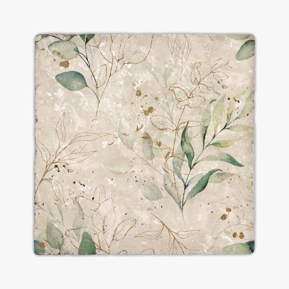 Desenli Doğal Taştan Dekoratif Karo - Flower Teması - 024