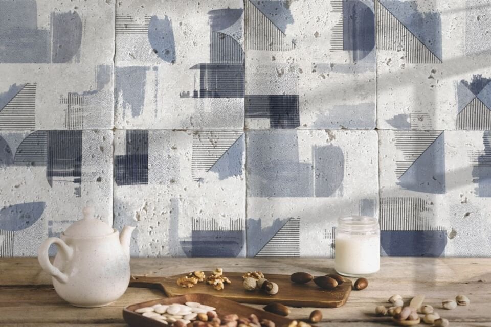 Desenli Doğal Taştan Dekoratif Karo - Quintet Teması - 032