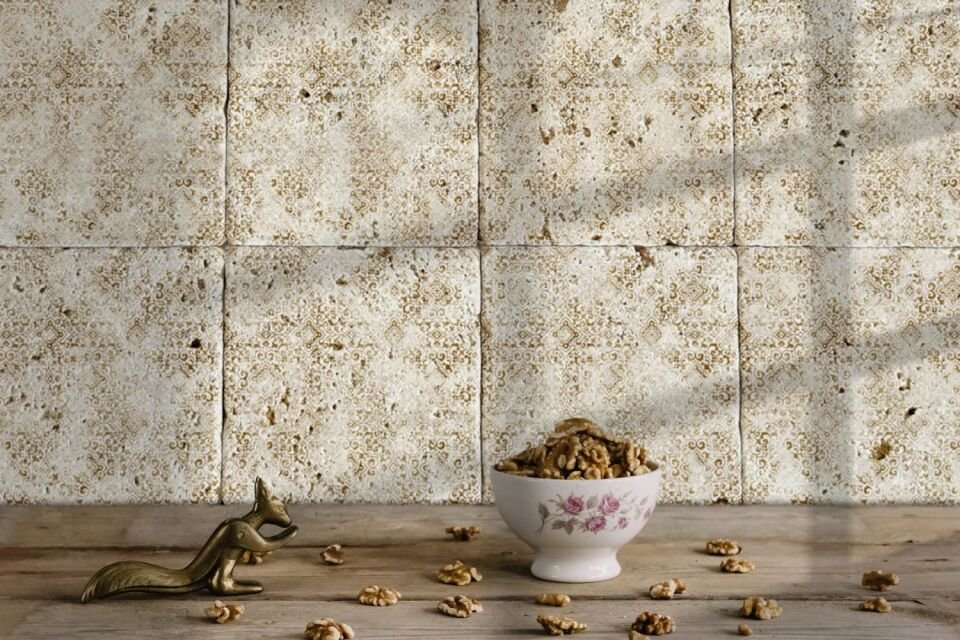 Desenli Doğal Taştan Dekoratif Karo - Vintage Teması - 034