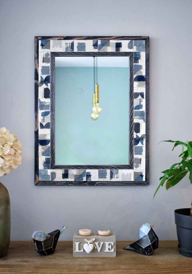 Abstract Temalı, Masif Ahşap Ve Desenli Mermerden Dekoratif Ayna - 48x63cm - 032.1