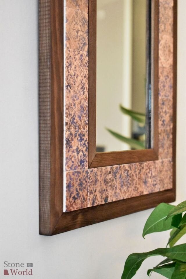 Vintage Temalı, Masif Ahşap Ve Desenli Mermerden Ayna -  34x44cm - 029.1