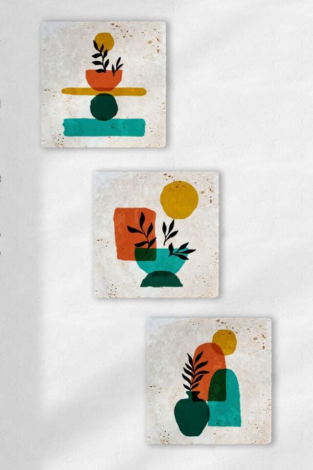 Doğal Taş Duvar Tablo 3'lü Set – Solara – 002