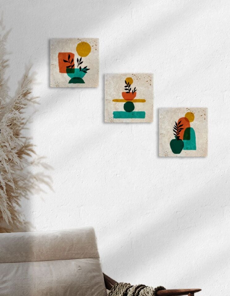 Doğal Taş Duvar Tablo 3'lü Set – Solara – 002