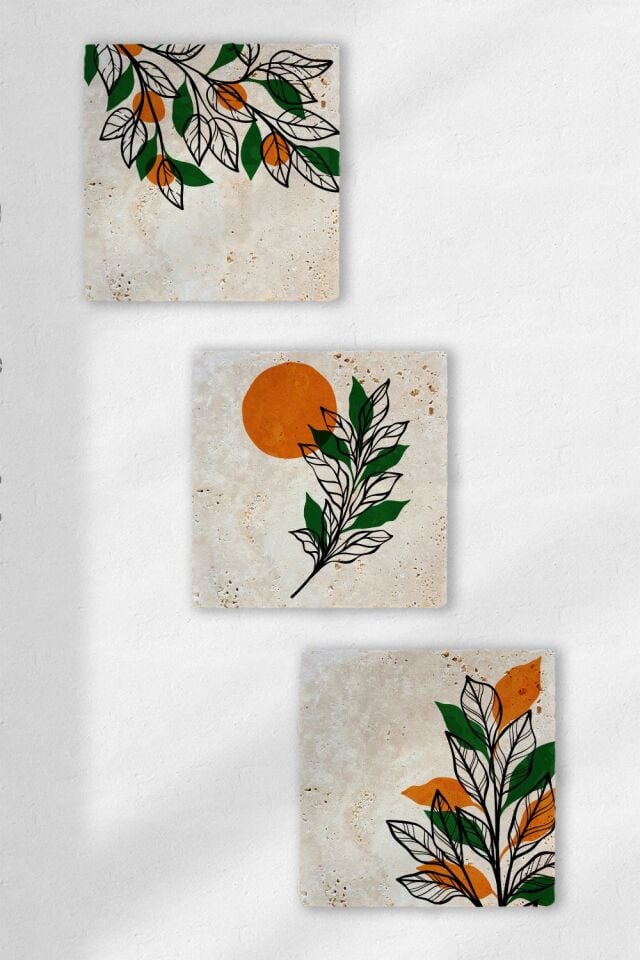 Doğal Taş Duvar Tablo 3'lü Set – Flora – 004