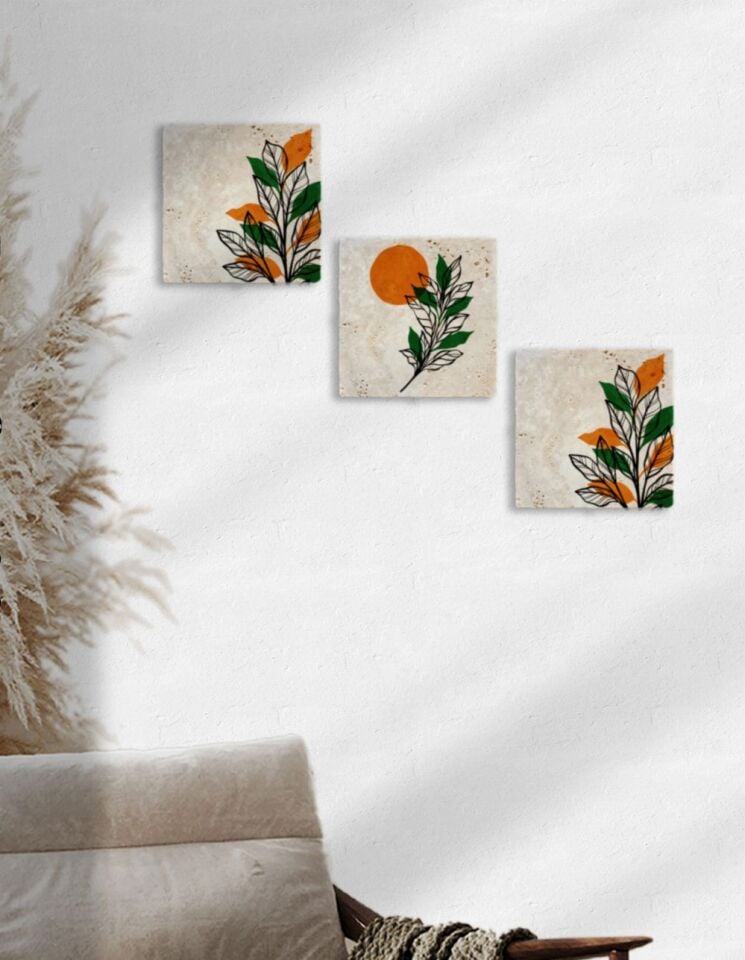 Doğal Taş Duvar Tablo 3'lü Set – Flora – 004