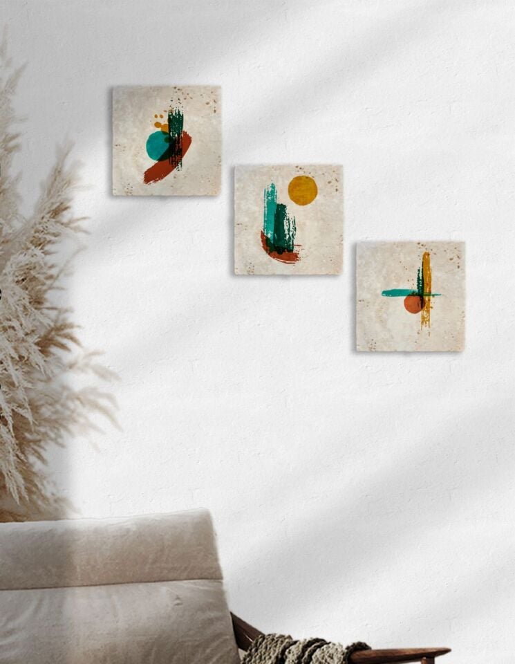 Doğal Taş Duvar Tablo 3'lü Set – Miro – 005