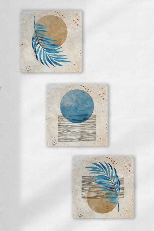Doğal Taş Duvar Tablo 3'lü Set – Azure – 008