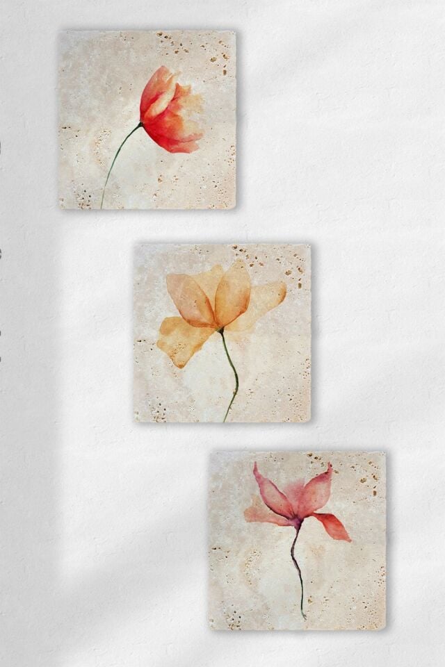 Doğal Taş Duvar Tablo 3'lü Set – Camelia – 009
