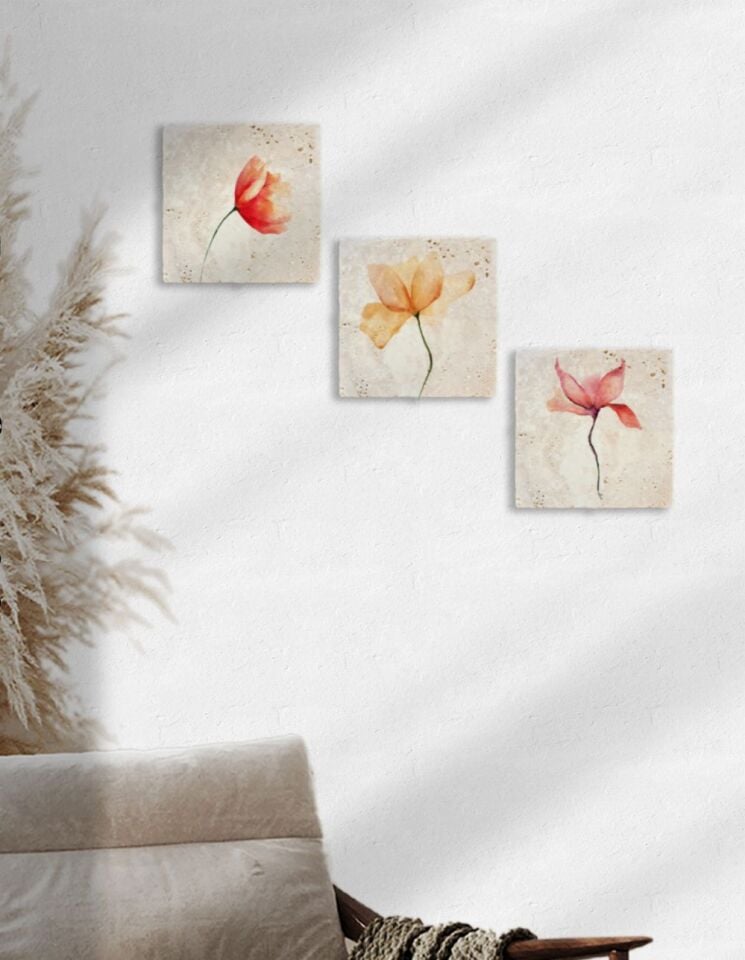 Doğal Taş Duvar Tablo 3'lü Set – Camelia – 009