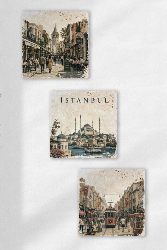 Doğal Taş Duvar Tablo 3'lü Set – İstanbul – 010