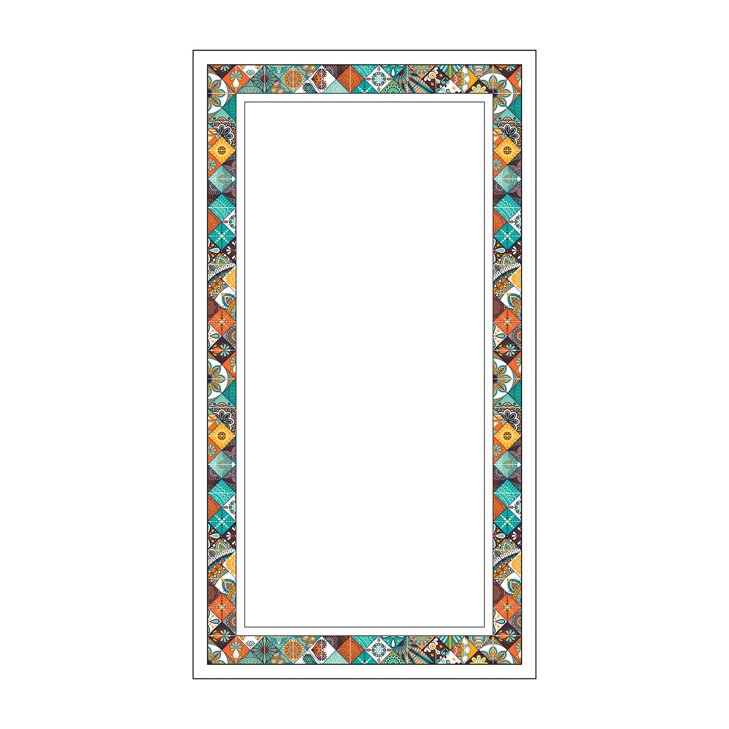 Mandala Temalı, Masif Ahşap Ve Desenli Mermerden Dekoratif Ayna - 59x109 cm Özel Ölçü - 015.1